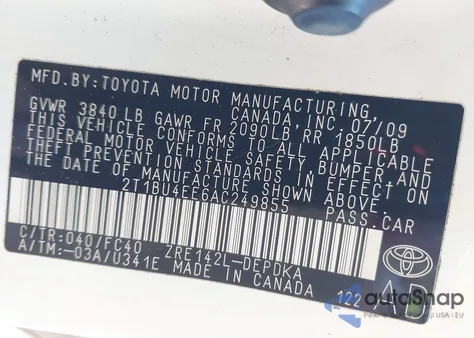 2010 Toyota Corolla Le from USA, damaged, VIN 2T1BU4EE6AC249855